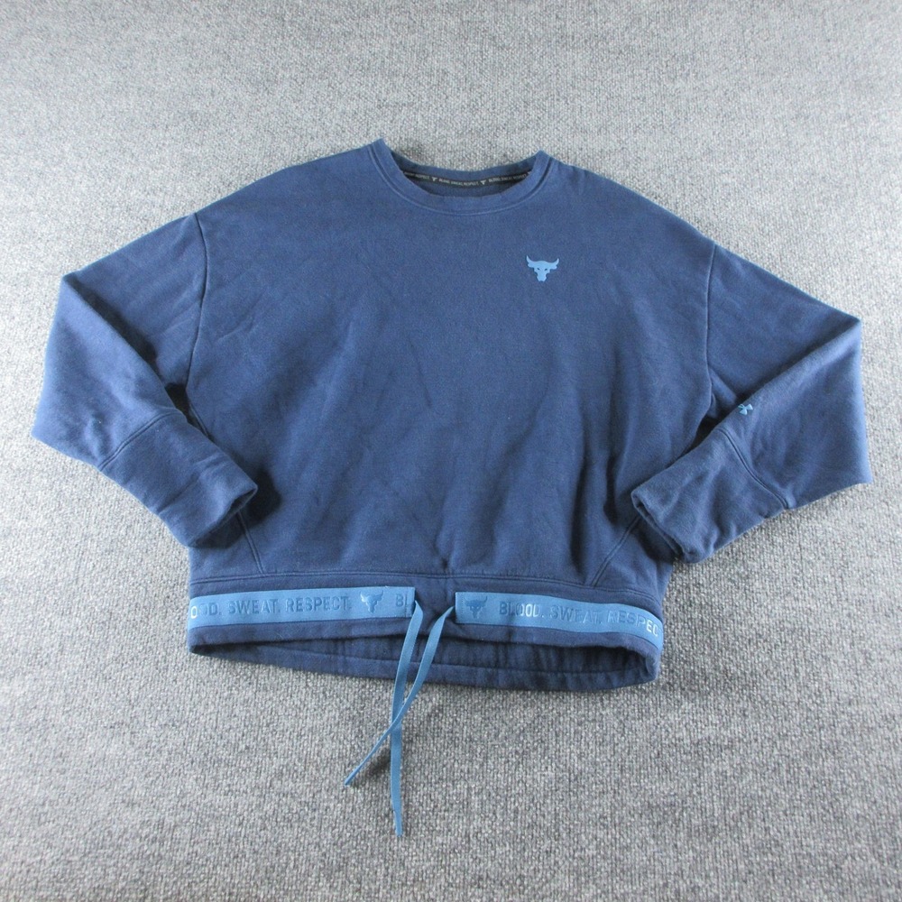 Under Armour Sweatshirt Womens M Blue Project Rock Fleece Pullover Logo Crop